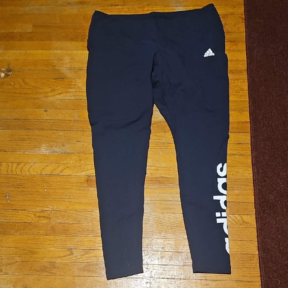 Adidas Womans Navy Leggings with White Logo